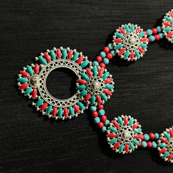 Unbranded Southwest Red & Turquoise Howlite Necklace Adjustable 22-24 inches - Picture 3 of 4